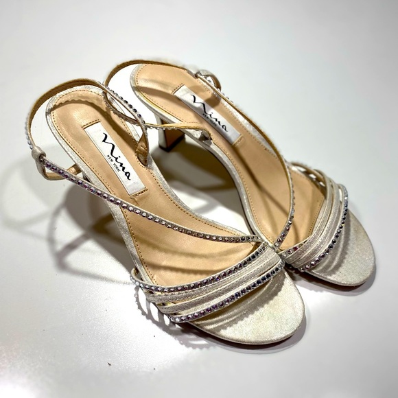 Nina New York Nelena Silver Rhinestone Sparkly Strappy Evening Sandals Size 6.5 - Picture 4 of 16